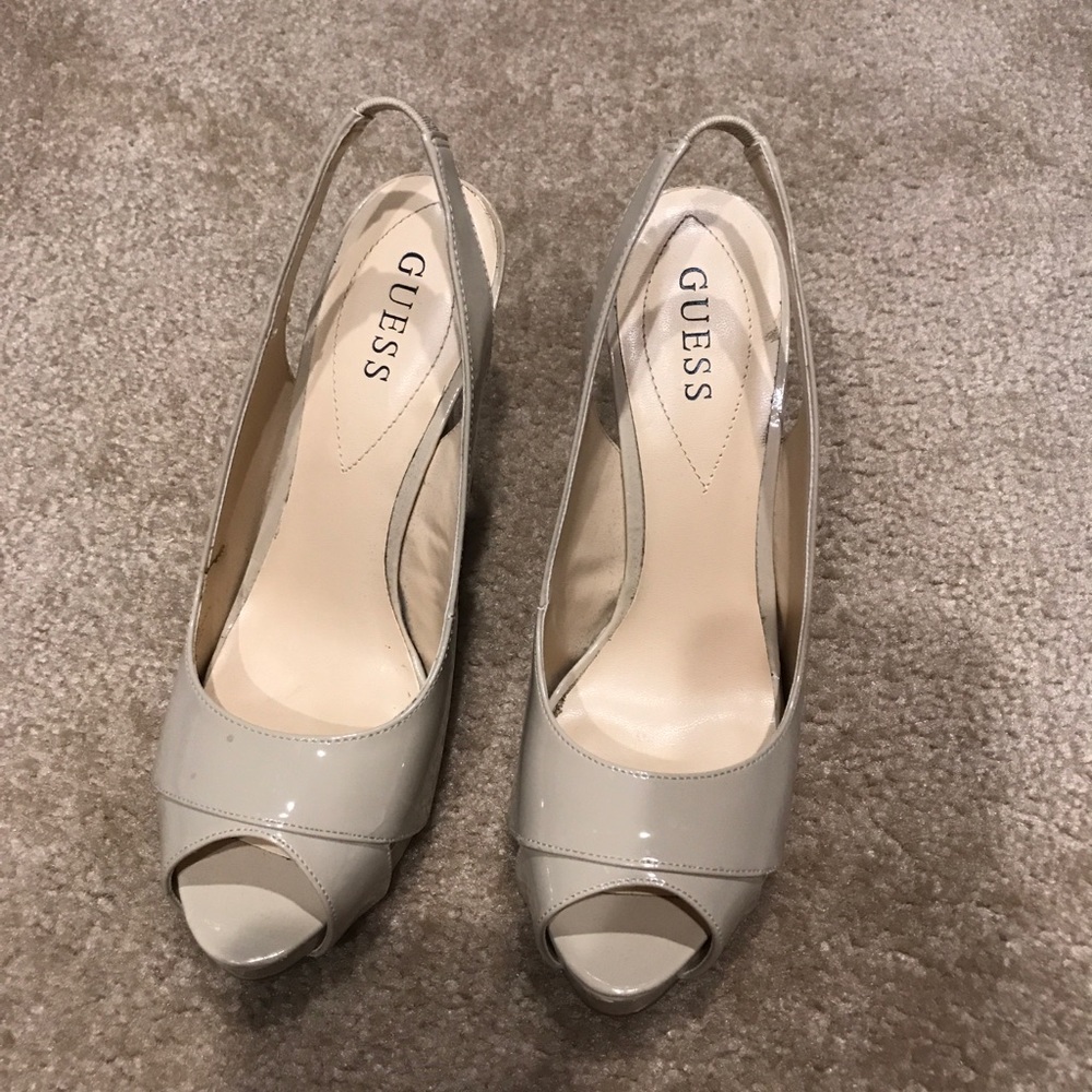 Guess patent leather nude open toe heels
